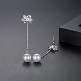 Long Drop Earring Bow Knot CZ Cubic Zircon Jewelry Pearl Tassel Earrings