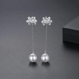 Long Drop Earring Bow Knot CZ Cubic Zircon Jewelry Pearl Tassel Earrings