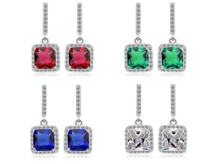Silver Dangle Drop Long Earring Green Red Wedding Christmas Jewelry