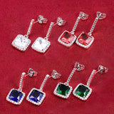 Silver Dangle Drop Long Earring Green Red Wedding Christmas Jewelry