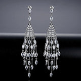 Geometric CZ Drop Earrings Long Tassel Bridal Party Jewelry
