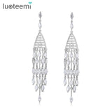 Geometric CZ Drop Earrings Long Tassel Bridal Party Jewelry