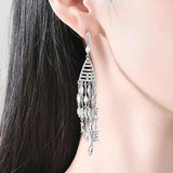 Geometric CZ Drop Earrings Long Tassel Bridal Party Jewelry