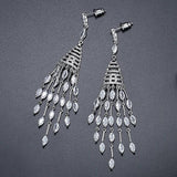 Geometric CZ Drop Earrings Long Tassel Bridal Party Jewelry