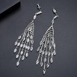 Geometric CZ Drop Earrings Long Tassel Bridal Party Jewelry