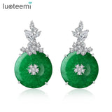 Green Stone Drop Earrings Cubic Zircon Coin Circle Jewelry