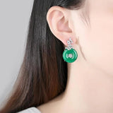 Green Stone Drop Earrings Cubic Zircon Coin Circle Jewelry