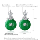 Green Stone Drop Earrings Cubic Zircon Coin Circle Jewelry