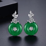 Green Stone Drop Earrings Cubic Zircon Coin Circle Jewelry