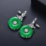 Green Stone Drop Earrings Cubic Zircon Coin Circle Jewelry