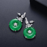 Green Stone Drop Earrings Cubic Zircon Coin Circle Jewelry