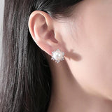 Snowflake CZ Pearl Stud Earrings for Women Wedding Bridal Jewelry