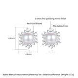 Snowflake CZ Pearl Stud Earrings for Women Wedding Bridal Jewelry