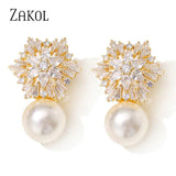Snowflake Flowers CZ Pearl Drop Earrings for Women EP2917