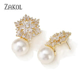 Snowflake Flowers CZ Pearl Drop Earrings for Women EP2917