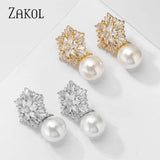 Snowflake Flowers CZ Pearl Drop Earrings for Women EP2917
