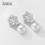 Snowflake Flowers CZ Pearl Drop Earrings for Women EP2917