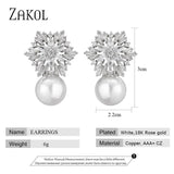 Snowflake Flowers CZ Pearl Drop Earrings for Women EP2917