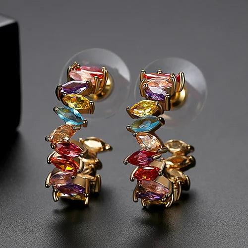 Rainbow CZ Hoop Earrings for Women Party Accessories