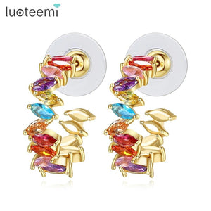 Rainbow CZ Hoop Earrings for Women Party Accessories