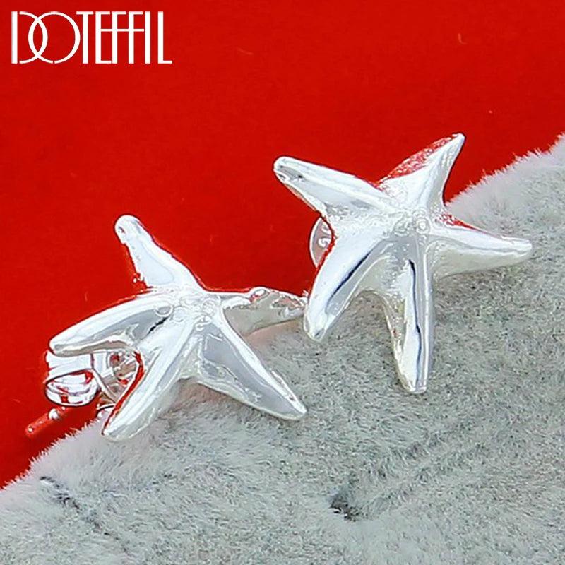 925 Silver Starfish Earrings Wedding Jewelry Christmas Gift