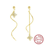 925 Silver Snowflake Drop Earrings for Women Dangle Christmas Jewelry