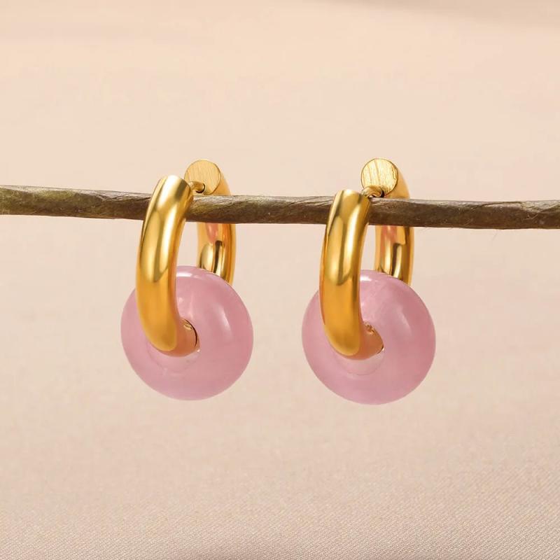 Colorful Opal Round Earrings Stainless Steel Cat Eye Stone Drop Earring