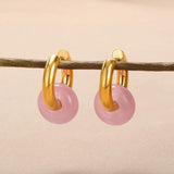 Colorful Opal Round Earrings Stainless Steel Cat Eye Stone Drop Earring