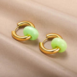 Colorful Opal Round Earrings Stainless Steel Cat Eye Stone Drop Earring