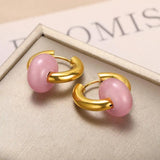 Colorful Opal Round Earrings Stainless Steel Cat Eye Stone Drop Earring