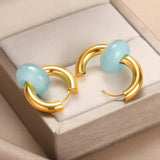Colorful Opal Round Earrings Stainless Steel Cat Eye Stone Drop Earring
