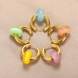 Colorful Opal Round Earrings Stainless Steel Cat Eye Stone Drop Earring