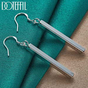 925 Silver Square Pillar Drop Earrings Women's Jewelry Christmas Gift