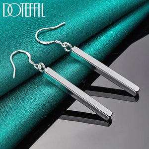 925 Silver Square Pillar Drop Earrings Women's Jewelry Christmas Gift