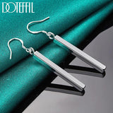 925 Silver Square Pillar Drop Earrings Women's Jewelry Christmas Gift