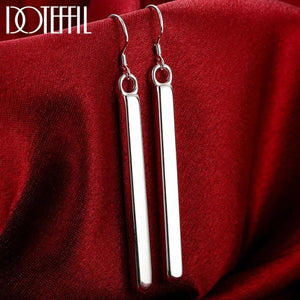 925 Silver Square Pillar Drop Earrings Female Jewelry Lady Gift