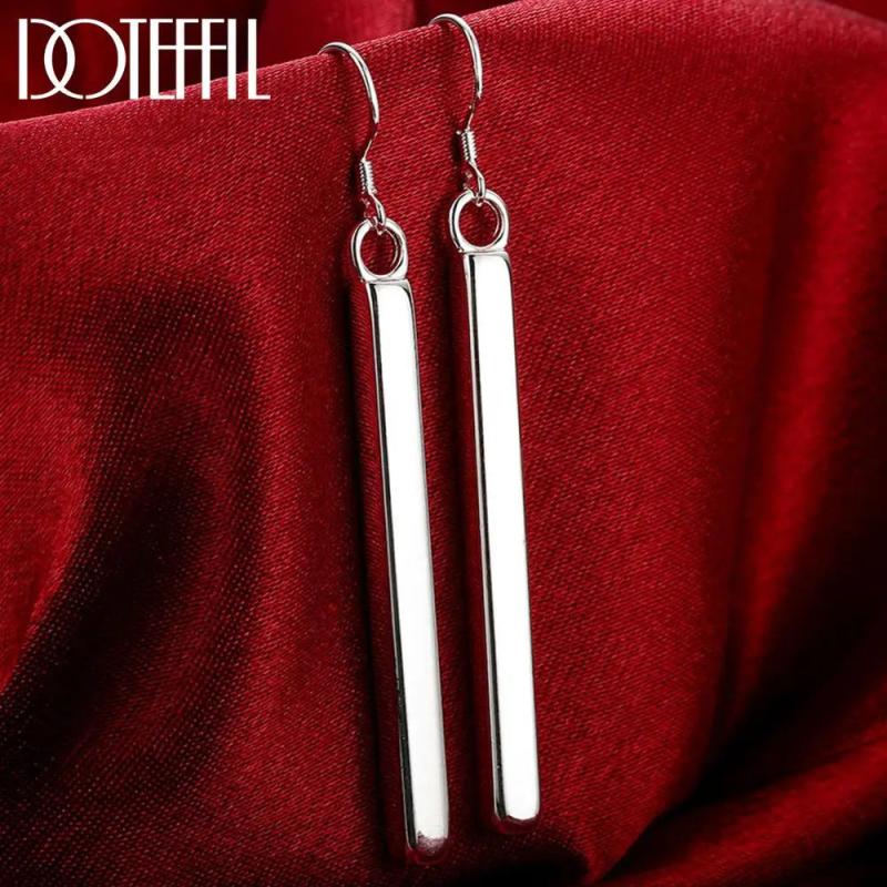 925 Silver Square Pillar Drop Earrings Female Jewelry Lady Gift