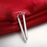 925 Silver Square Pillar Drop Earrings Female Jewelry Lady Gift