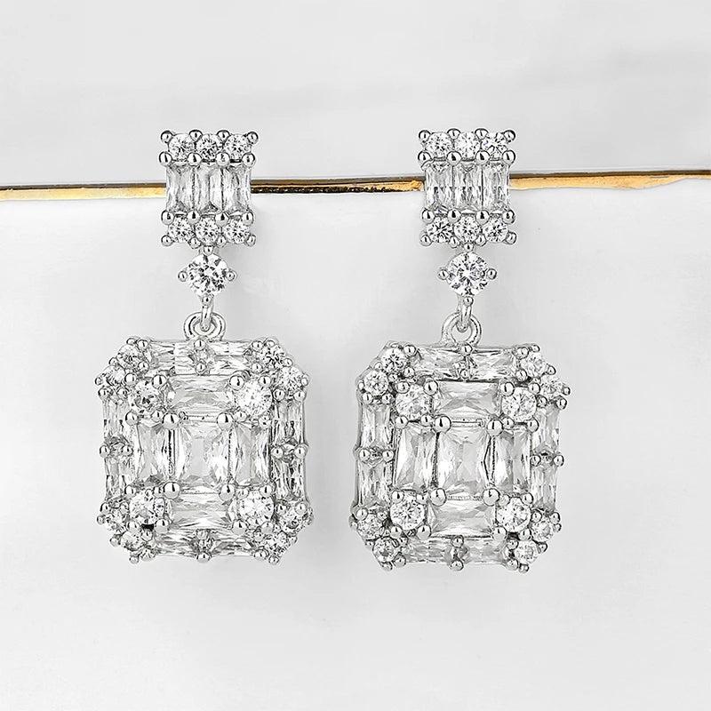 Geometric CZ Drop Earrings Women Bridal Jewelry EP2843