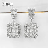 Geometric CZ Drop Earrings Women Bridal Jewelry EP2843