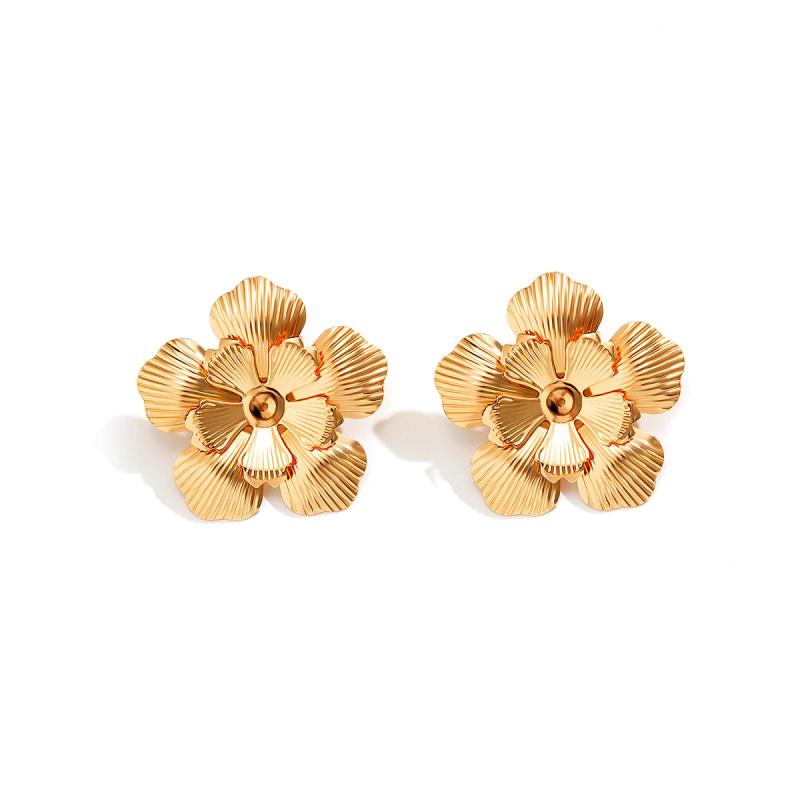 Exaggerated Metal Flower Earrings Punk Hoop Christmas Gift