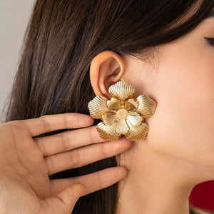 Exaggerated Metal Flower Earrings Punk Hoop Christmas Gift