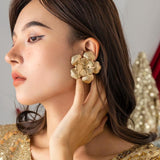 Exaggerated Metal Flower Earrings Punk Hoop Christmas Gift