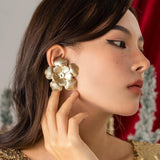Exaggerated Metal Flower Earrings Punk Hoop Christmas Gift