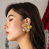 Exaggerated Metal Flower Earrings Punk Hoop Christmas Gift