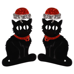 Christmas Hat Cat Acrylic Earrings Xmas Dangle Drop Earring Gift