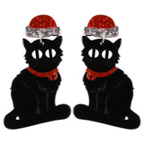 Christmas Hat Cat Acrylic Earrings Xmas Dangle Drop Earring Gift