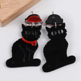 Christmas Hat Cat Acrylic Earrings Xmas Dangle Drop Earring Gift