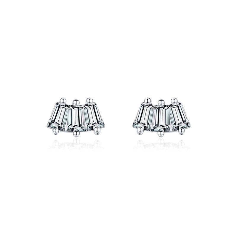 925 Silver Christmas Geometric Stud Earrings Emerald Cut Crystal Ear Studs