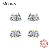 925 Silver Christmas Geometric Stud Earrings Emerald Cut Crystal Ear Studs